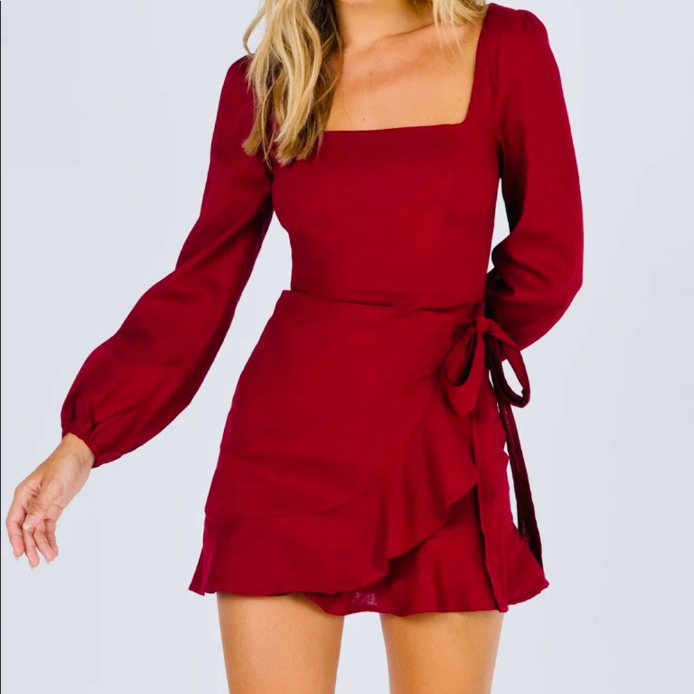 NWT Princess Polly The Villa Burgundy Red Faux Wrap Women’s Size 4 Dress Mini